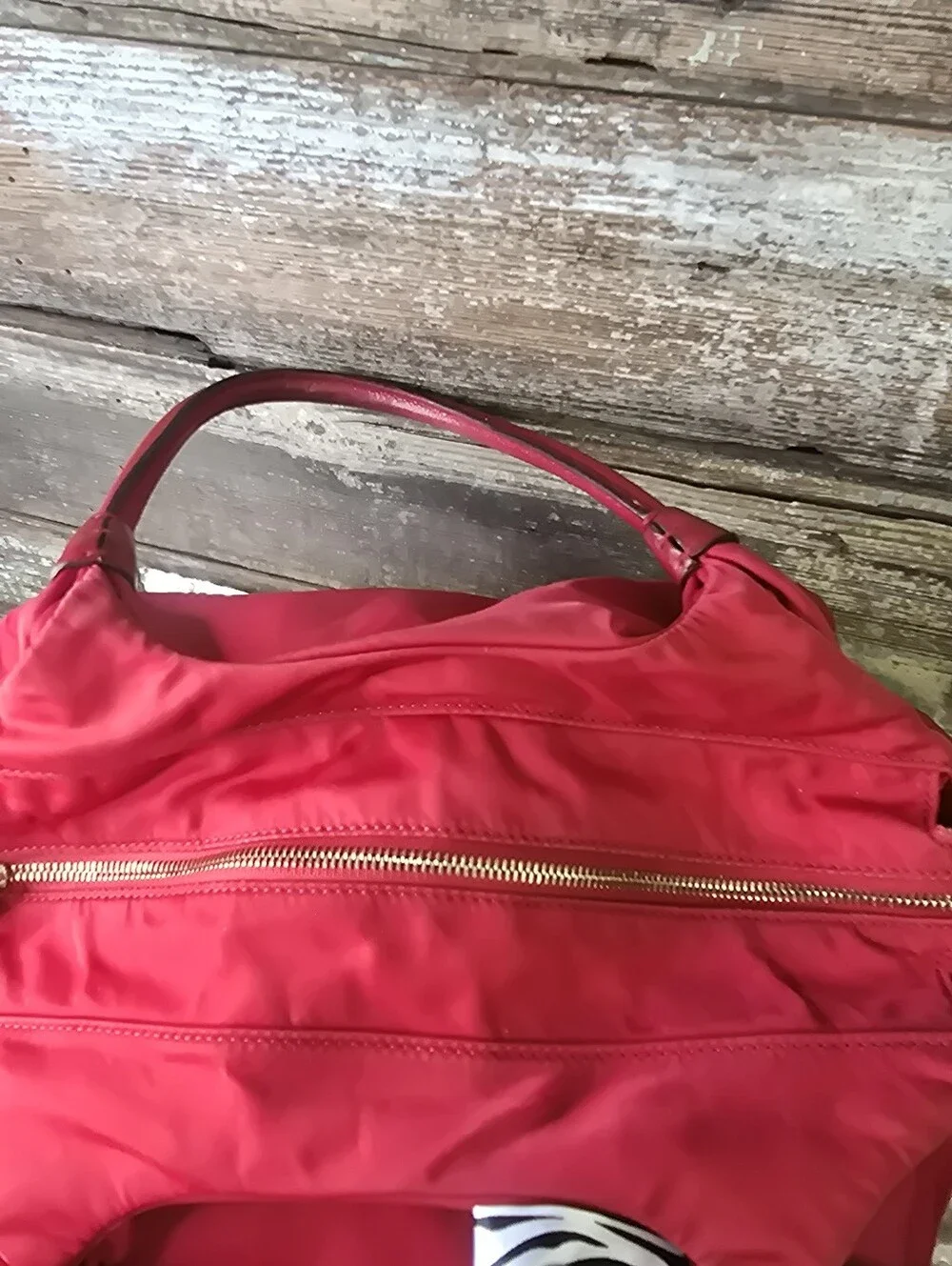 Kate Spade Red Nylon Leather Large Satchel Tote Zebra Scarf